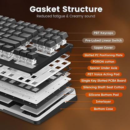 Redragon Wireless Mechanical Keyboard,3-Modes Bluetooth Gasket Hot Swappable TKL RGB Custom Keyboard,Pre-lubed Switches,Side Printed PBT Gradient Keycaps, South-Facing LEDs Socket