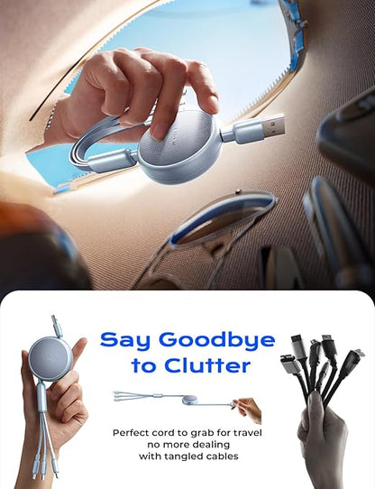 LISEN Multi Charging Cable 3 in 1 iPhone 16 Charger Cord, Retractable Car Charger Type C Cable, Retractable iPhone Charger Cord with Type C/L/Micro USB for iPhone/Samsung/PS/Kindle,Blue