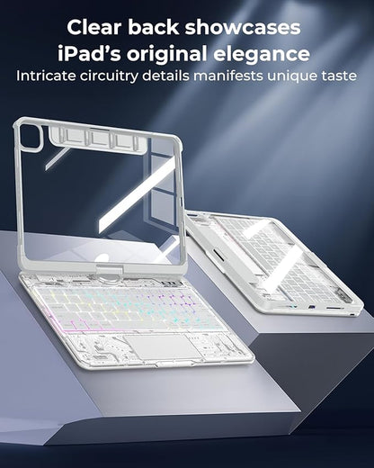 SIEBITU Clear Wireless Keyboard Case for iPad Air 11-inch (M3 2025/M2 2024) & iPad Pro 11-inch 4th 3rd 2nd 1st Gen, 7-Color Backlit with Multi-Touch Trackpad for 10.9" iPad Air 4th/5th Gen, White