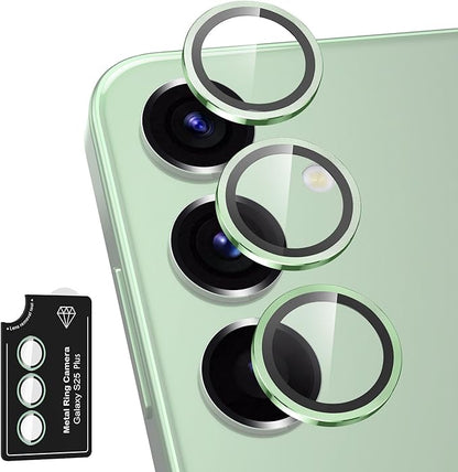 for Samsung Galaxy S25 Plus Camera Lens Protector, Individual Metal Ring Tempered Glass Lens Cover, [Strong Adsorption] Scratch Resistant Ultra-Thin HD Clear Lens Cover, 1 Set-Light Green
