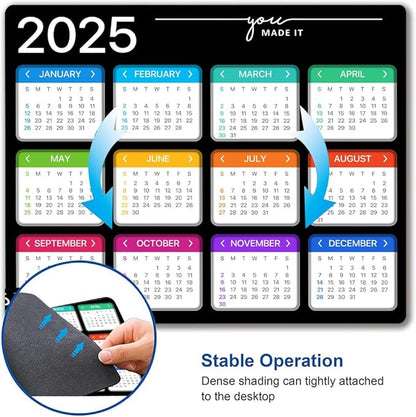 Hokafenle Mouse Pad, Black 2025 Calendar Mouse Pad, Premium-Textured Square Waterproof Mouse Mat Non-Slip Rubber Base MousePads for Office Laptop Home