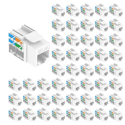 VCE Cat6A RJ45 Keystone Jacks UL Listed 50-Pack, 110-Type UTP Modular Ethernet Jacks Insert 10Gbps, Bundle with Keystone Punch Down Stand and Wire Stripper Cutter