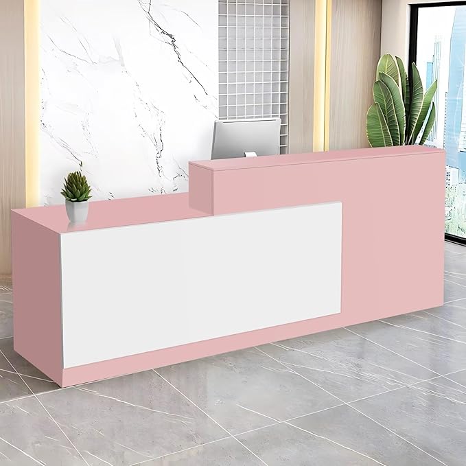 Reception Desk with Counter Modern Checkout Counter with Lockable Drawer Keyboard Tray Receptionist Desk for Office Salon Reception Table T Left 59inch/150cm