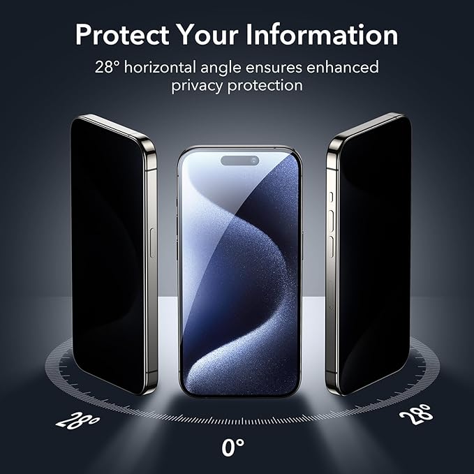 ESR 3 Pack for iPhone 15 Pro Max Privacy Screen Protector, Anti-spy Tempered-Glass Privacy Screen Protector, Micro-curved Edges, Case Friendly