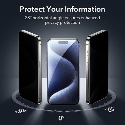 ESR 3 Pack for iPhone 15 Pro Max Privacy Screen Protector, Anti-spy Tempered-Glass Privacy Screen Protector, Micro-curved Edges, Case Friendly
