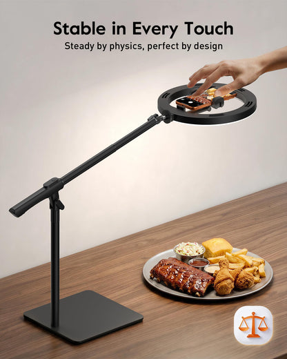 LUXSURE Ring Light with Stand for Desk,Adjustable Overhead Phone Mount with 10" Selfie Light Phone Tripod with Ring Light and Remote, Phone Stand with Light for Video Recording,Live Stream,Cooking