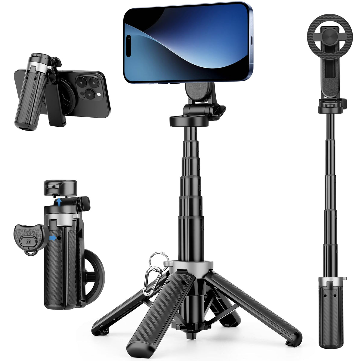 Mag‑Safe Mini Desktop Phone Tripod, Portable Magnetic Stand with Remote
