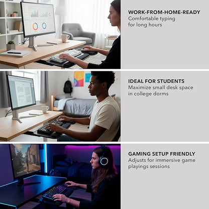 Mount-It! Full Motion Under Desk Keyboard Tray with Wrist Rest | Height and Tilt Adjustable Ergonomic Slide Out Keyboard Platform with Swivel, Mouse Pad for Left or Right Setup