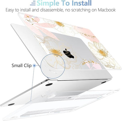 MEEgoodo Case for MacBook Air M4/M3/M2 13.6 inch 2025 2024 2022, Fit Model A3240 A3113 A2681, Compatible with MacBook Air 13 inch, Laptop Hard Shell Case with Keyboard Cover, Tropical Pink Flowers