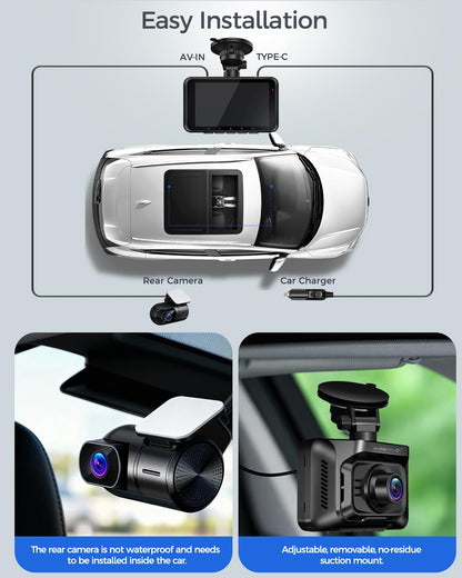 HUPEJOS 4K Dash Cam Front and Rear,STARVIS 2 HDR Dash Camera for Car