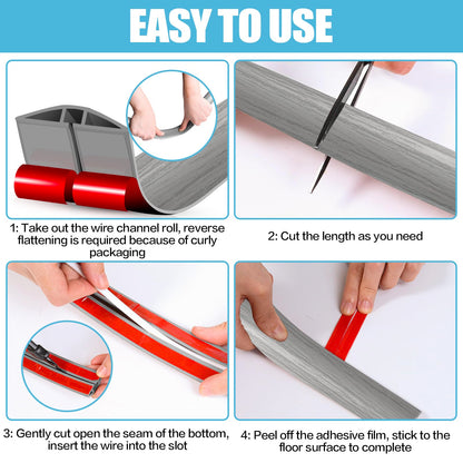 Floor Cord Cover Cavity 0.8"x0.37" Self Adhesive Cord Hider, 10FT Low Profile Cable Management, Extension Strip Protector for Wires, Prevent Cable Trips for Offices, Gyms, Exhibitions (Gray Wood)