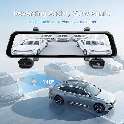 2025 Rear view Mirror Camera,4 Channel Mirror Dash Cam Front and Rear,24/7 Recording Rearview Mirror Backup Camera for Cars & Trucks,12" Touch Screen,Built-inWiFi,GPS,IR Night Vision,Free 64GB SD Card