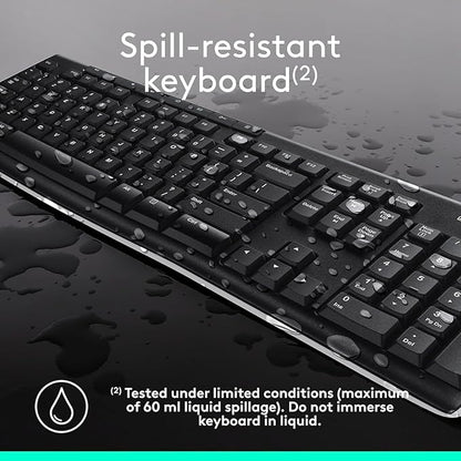 Logitech MK270 Wireless Keyboard and Mouse Combo for Windows, 2.4 GHz, 8 Multimedia Keys, PC, Laptop, Wireless Keyboard Compact Mouse Combo - Black