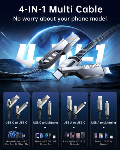 [Upgraded] 4-in-1 Long USB C Cable 45W 10FT Lightning Cable Fast Charging