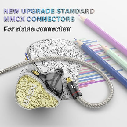 BASN Bmaster5 in Ear Monitors, 5 Drivers Drummer Headphones with Powerful Bass, Noise Isolation IEM Earbuds with Detachable MMCX Sliver-Plated OFC Cable for Musicians (Starlight Gold, MMCX)