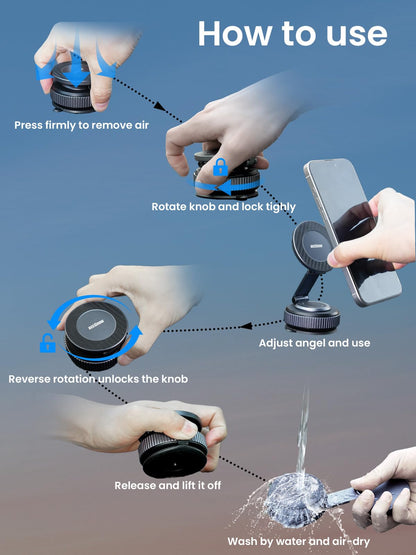 BEEGROW Magnetic Car Phone Holder for Magsafe, Alloy 360° Folding Cell Car Phone Mount with Ultra Stable Suction Cup and Reusable Gel, Dashboard Windshield Stand for iPhone 17-12 Android Pixel Samsung