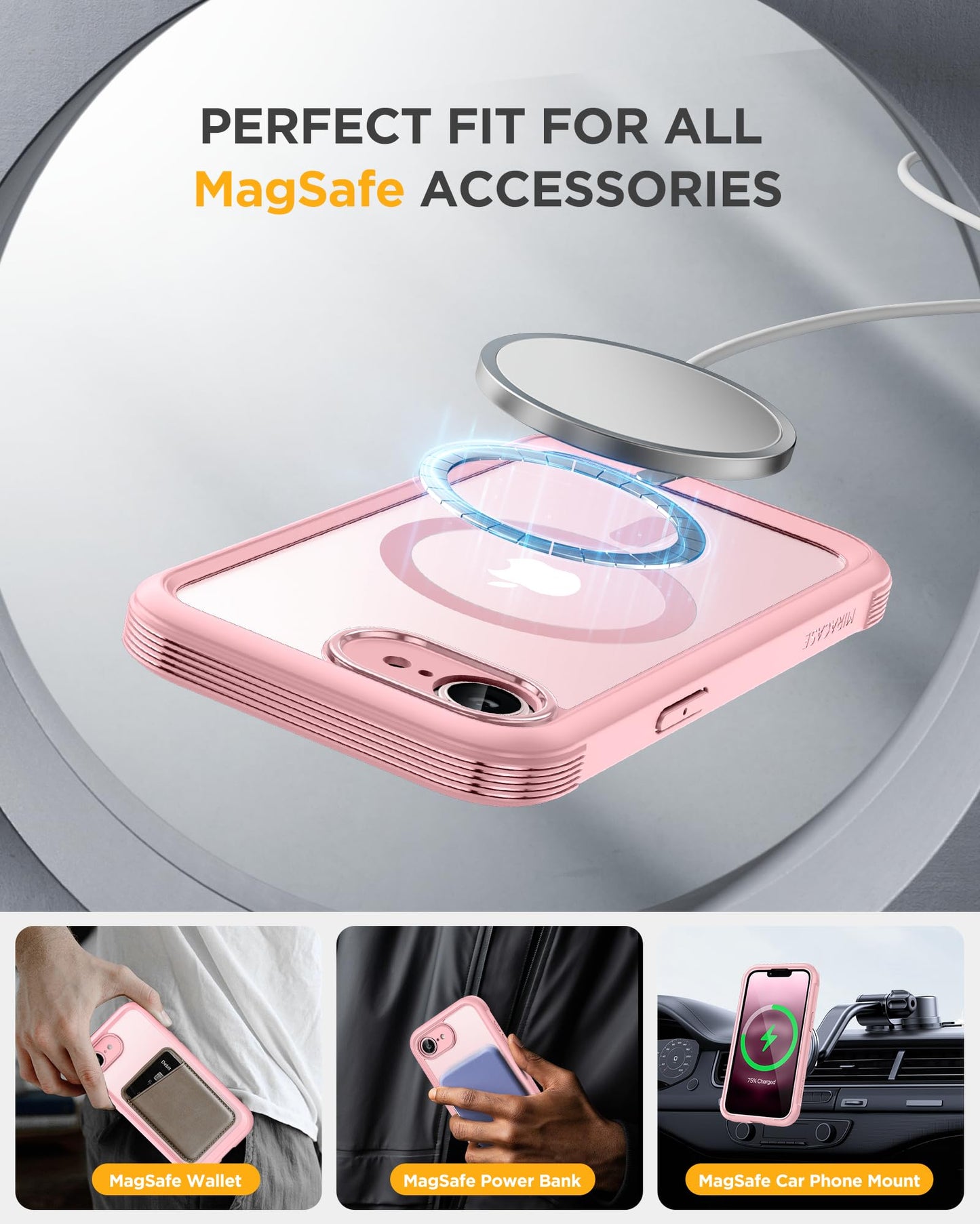 Miracase for iPhone 17e Case & iPhone 16e Case, Full-Body Phone with Built-in Glass Screen Protector, [Magnetic with MagSafe] Military Drop Proof 17 E/ 16 E Cover Bumper 6.1 inch, Pink