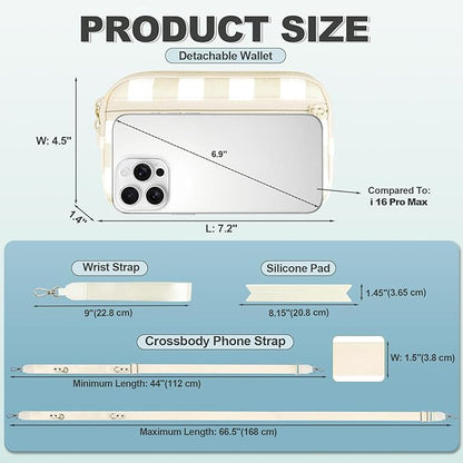 Clip and Go Strap for Phone with Wallet Crossbody, Adjustable Phone Lanyard with Detachable RFID Wristlet Wallet, Phone Strap with Phone Tabs for All Phones, Cream Checkered (L)