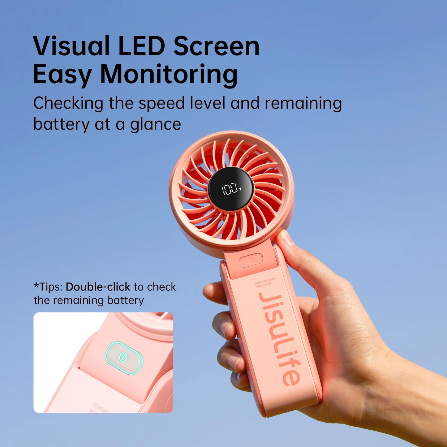 JISULIFE Portable Handheld Fan Life7: 3-in-1 Hand, Desk & Neck Fan-Pink