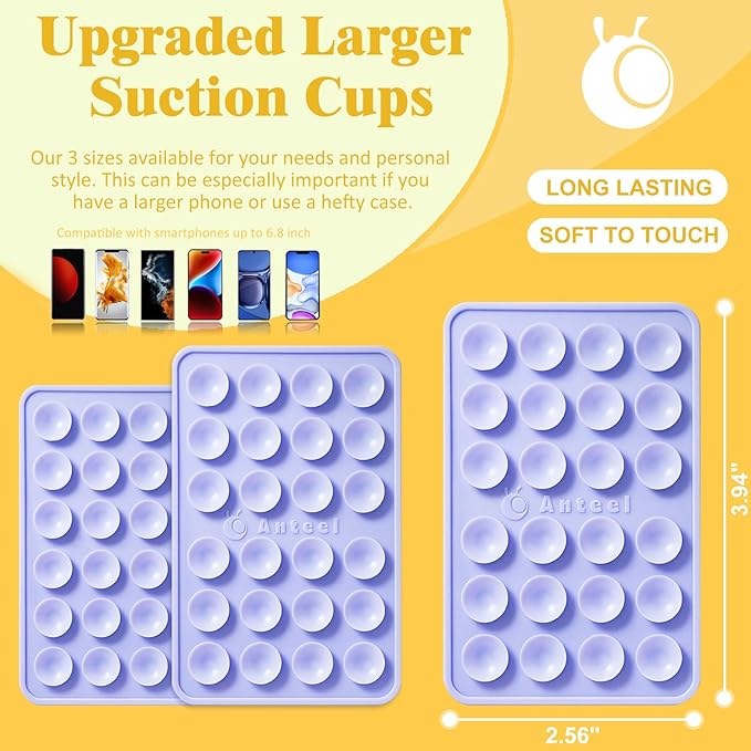Anteel MAX Silicone Suction Phone Case Adhesive Mount, Upgraded Super Strong Grip, Durable, Easy to Use, Hands-Free Sticky Phone Holder for Selfies, Tiktok Videos, 2.56"x3.94" (Baby Blue)