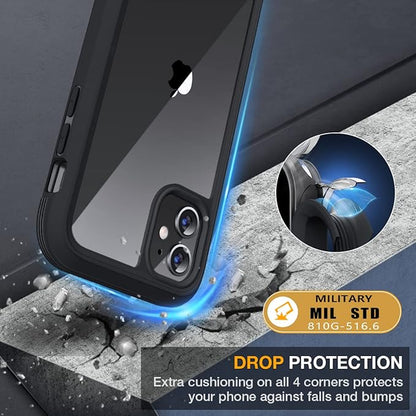 Miracase Glass Series for iPhone 11 Case 6.1 inch, Upgraded Full-Body Rugged Phone Bumper Case Cover with Built-in 9H Tempered Glass Screen Protector and Camera Protector, Black
