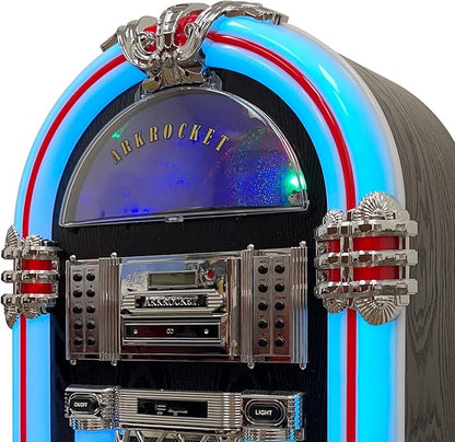 Arkrocket Taurus II Mid-Size Jukebox Vinyl Record Player Bluetooth USB SD CD Player Radio Retro Turntable Classic Jukebox (Taurus II - Black)