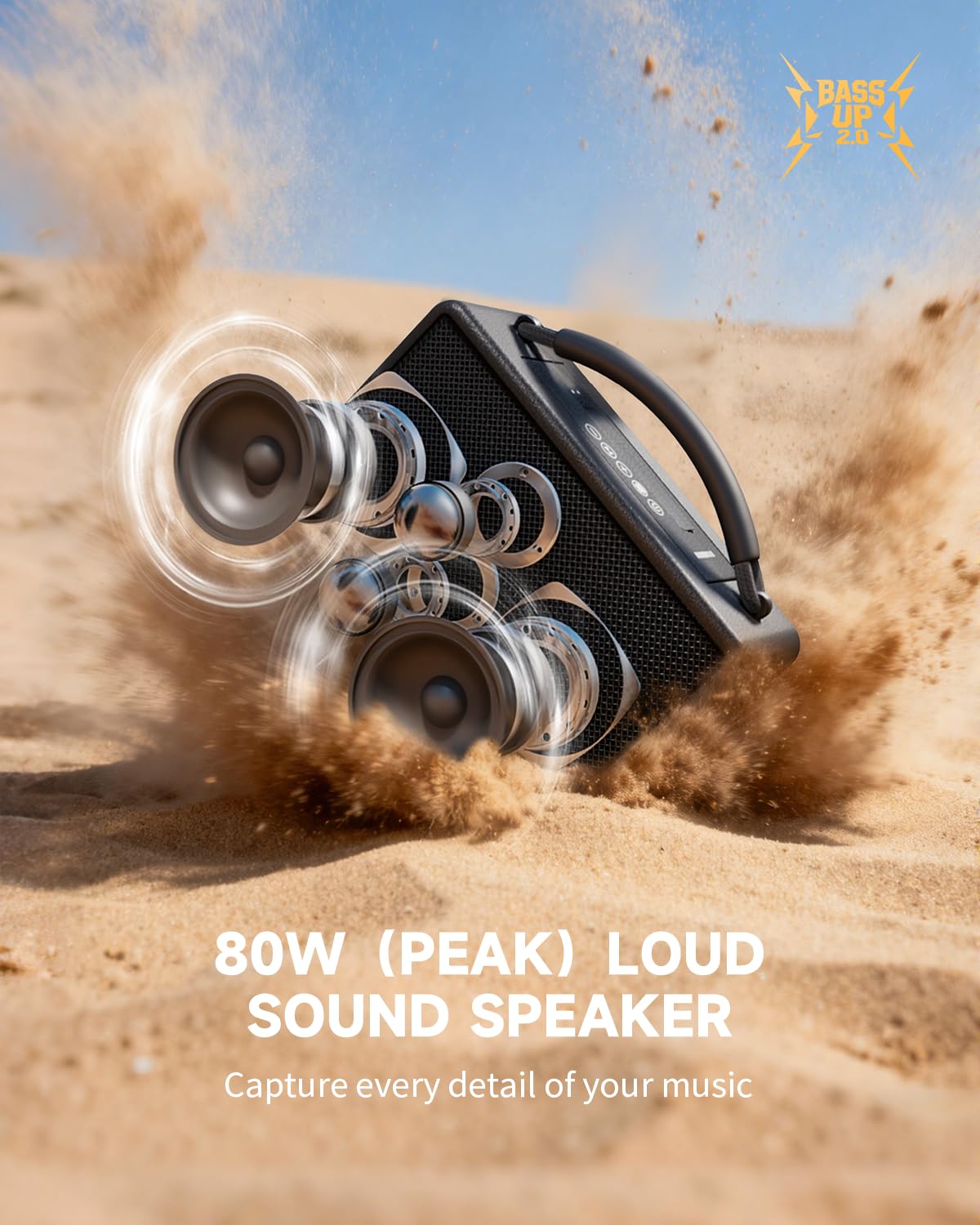 DINDIN Portable Bluetooth Speaker: 80W (Peak), 20H Playtime, Loud Wireless Wood Speakers with Bass, AUX and USB Input, Subwoofer, TWS Pairing, Vintage Speaker for Outdoor, Home, Office (Black)