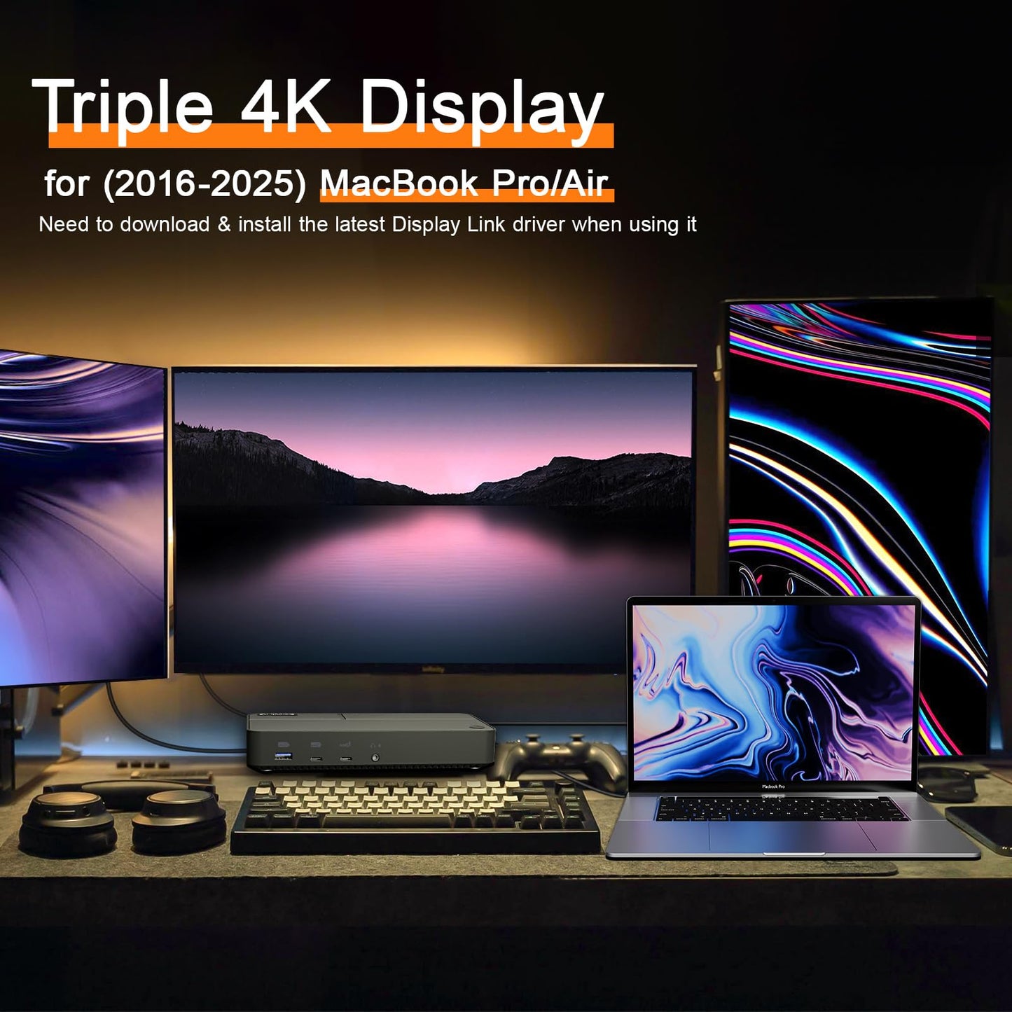 AUIMCE MacBook Docking Station 3 Monitors, Displaylink Laptop Docking Stations with 130W Power Supply,15 in 1 USB C Triple 4K Display Dock for MacBook Pro/Air and USB-C/A Port Computer (3 HDMI, 2 DP)