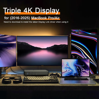 AUIMCE MacBook Docking Station 3 Monitors, Displaylink Laptop Docking Stations with 130W Power Supply,15 in 1 USB C Triple 4K Display Dock for MacBook Pro/Air and USB-C/A Port Computer (3 HDMI, 2 DP)