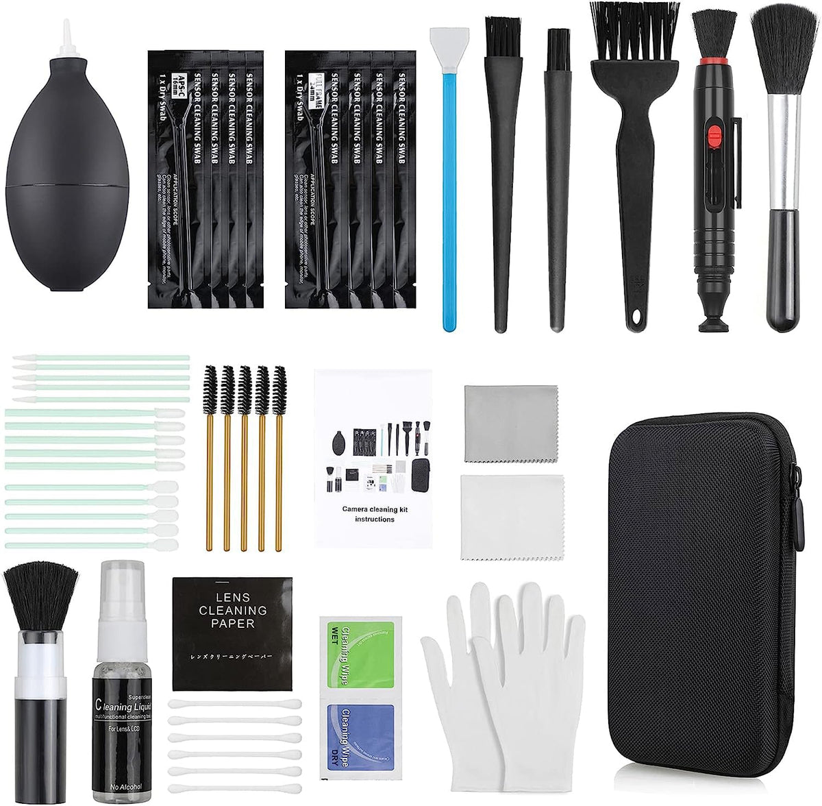 14-in-1 Camera Lens Cleaning Kit - Mirrorless & DSLR Sensor Cleaning Kit for Canon, Sony, Nikon Including Lens Blower, Detergent, Swabs, Cloth, Pen, Brush