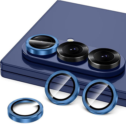 for Samsung Galaxy Z Fold 7 Camera Lens Protector, Individual Metal Ring Tempered Glass Lens Cover, [Strong Adsorption] Scratch Resistant Ultra-Thin HD Clear Lens Cover, 1 Set-Blue Shadow