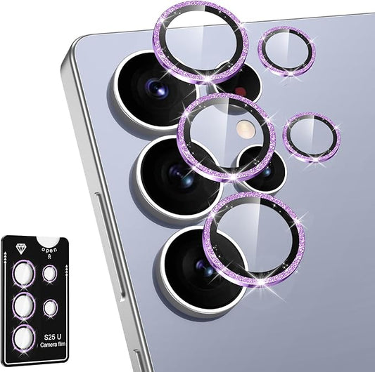 Avocase for Samsung Galaxy S25 Ultra Camera Lens Protector, Individual Metal Ring Tempered Glass Lens Cover, [Strong Adsorption] Scratch Resistant Ultra-Thin HD Clear Lens Cover, 1 Set-Purple Sparkly