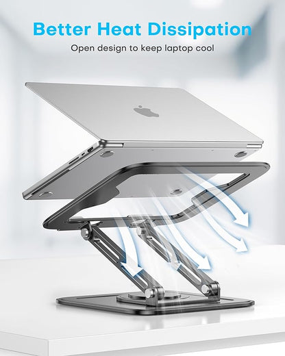 Adjustable Laptop Stand, Computer Stand with 360 Rotating Base, Ergonomic Laptop Riser Mount for Desk Foldable Protable Computer Desk Fits with MacBook Pro Air (10-16") - Black