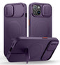 SURITCH for iPhone 14 Plus/15 Plus Case with Magnetic Camera Slide Cover and Adjustable Kickstand, Compatible with MagSafe, Shockproof Bumper Case Slim Protective Cover 6.7 Inch, Dark Purple