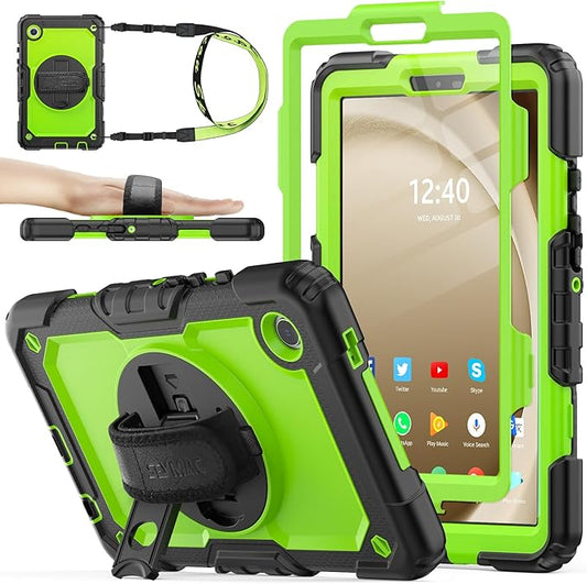SEYMAC stock Case for Samsung Galaxy Tab A11/ A9 8.7'' (Not for A11+Plus11''), Full-Body Drop Protection Case with Screen Protector Pencil Holder [360° Rotating Hand Strap] &Stand, Green+Black