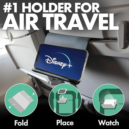 Folden Airplane Phone Holder, Flexible Tablet and Cell Phone Holder, Folding Cellphone Stand for Desk, Bed, Office, Treadmill - Airplane Accessories Long Flight Travel - Plane Essentials (Silicone)