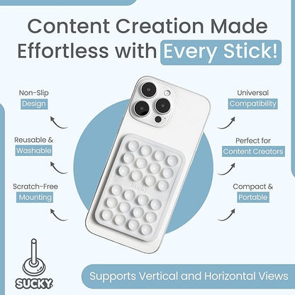 SUCKY Silicone Suction Phone Case Adhesive Mount - Anti-Slip Holder, Hands-Free Fidget Toy, Phone Accessory for iPhone and Android (Crystal White, Magnetic)