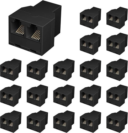 Uvital RJ12 6P6C 3 Female Telephone Line Splitters, Phone Jack Splitter, Telephone Landline Cable Connector and Separator(Black, 20 Pack)
