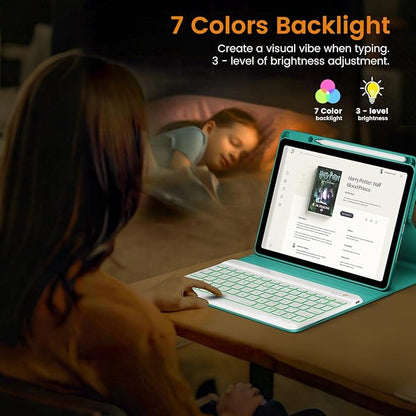 OYEEICE Keyboard Case for iPad Pro 12.9 inch (6th, 5th, 4th Gen) & New Air 13 inch M2, 7 Color Backlit Detachable Wireless Keyboard, Auto Sleep/Wake Cover with Pencil Holder (2022 2021 2020) - Teal