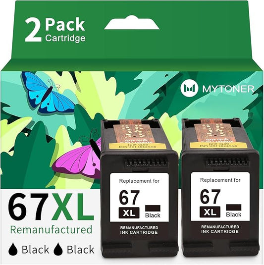 MYTONER 67XL Black Ink Cartridge Combo Pack Replacement for HP Ink 67 67xl hp Printer Ink for DeskJet 2700e 2700 2855e 2800e 2755e 2755 2734e Envy 6055e 6400 6000 Envy Pro 6452 6458 Printer (2 Black)
