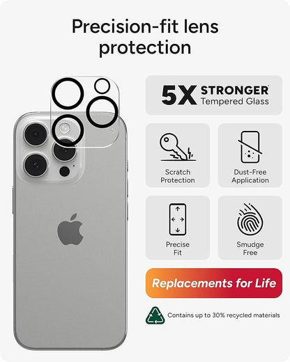 ZAGG Glass Elite Anti-Glare Camera Lens Protector for iPhone 16 Pro Max / 16 Pro - Anti-Reflective Glass, 5X Stronger, Smudge-Free, Eco-Friendly, Easy Installation