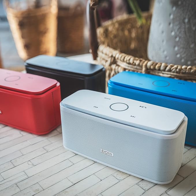 DOSS SoundBox Touch Wireless Bluetooth Speaker with 12W HD Sound and Bass, IPX5 Water-Resistant, 20H Playtime, Handsfree, Portable for Office, Home, Outdoor, Travel-White