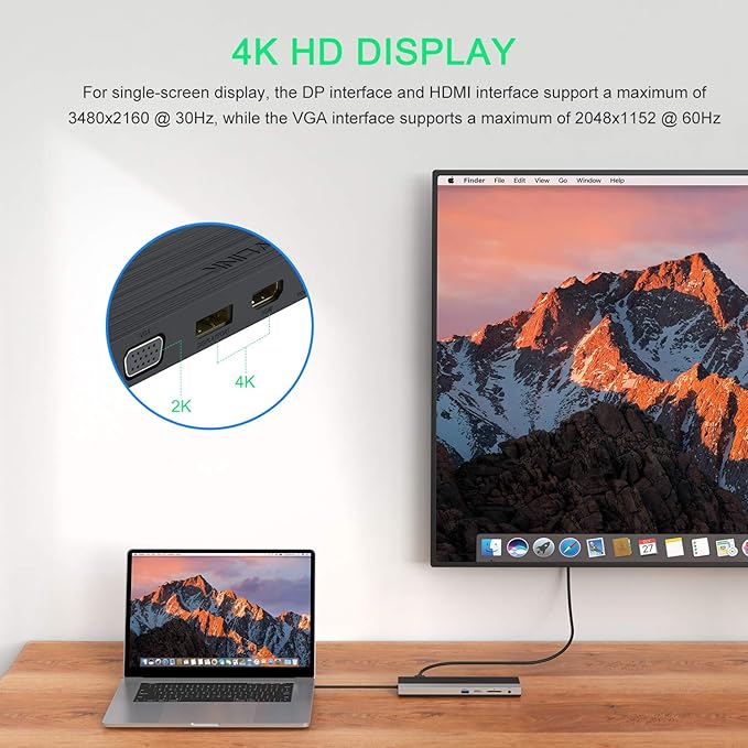 WAVLINK 12-in-1 USB C Docking Station, Triple Display Type C Hub Multiport Adapter with HDMI, DisplayPort, VGA, Ethernet, USB-C 100W PD3.0 Charging, USB3.0, USB2.0, SD/TF Card Reader, Audio- UMD03