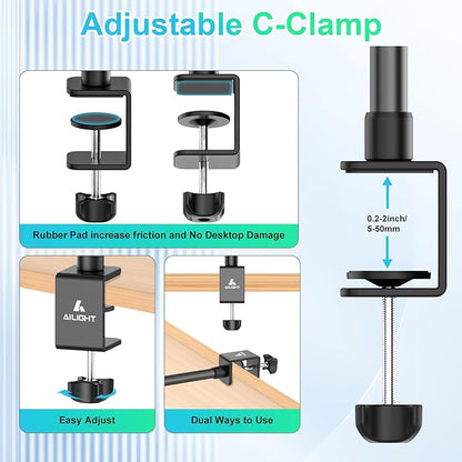 ailight Webcam Stand for Desk, Adjustable Camera Desk Stand Webcam Mount for Obsbot GoPro Anker insta Logitech Webcam C922 C930e C920S C920 C615 C960 C920x with 1/4" Thread