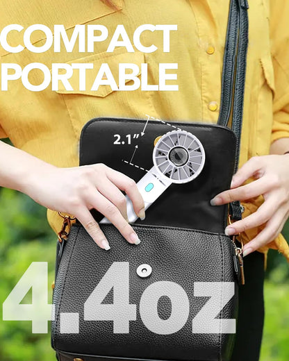 Lepwings Handheld Fan, Mini Small Portable Turbo Fan, Rechargeable with 4 High Speeds Personal Fans, Max 16H Runtime, For Travel, Office, Outdoor - Silver