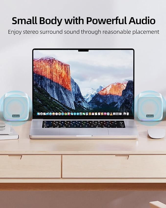 Computer Speakers,Computer Speakers for Desktop PC,Desktop Speakers,USB Powered 3.5mm Aux Speaker for PC,Laptop,Tablet,Phone(White)