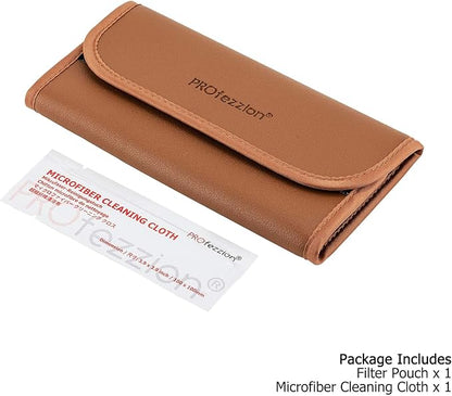 PROfezzion 4-Pocket Foldout Filter Pouch for 58mm Camera Lens Round Filter, Shock Resistant & Anti Scratch Photography Filter Case, Filter Carry Case with Microfiber Cleaning Cloth
