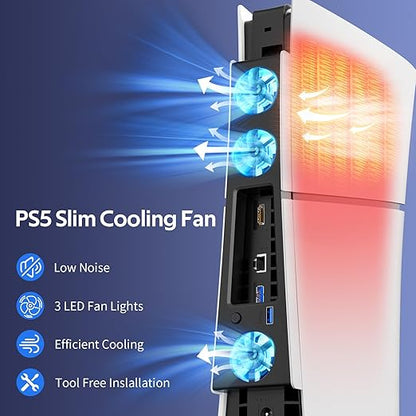 Cooling Fan for PS5 Slim, Compatible with PlayStation 5 Slim Console, High Efficiency PS5 Slim Fan Cooler Station (Black-p5 Slim)