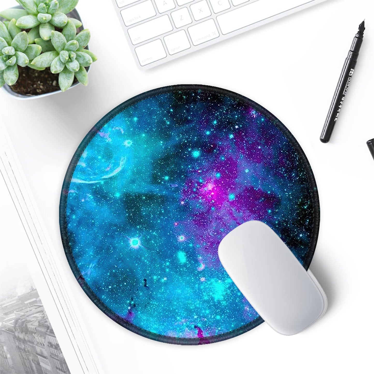ITNRSIIET Round Mouse Pad with Stitched Edge Premium-Textured Waterproof Non-Slip Rubber Base Desktop Protection Mat Diameter 8.7 inches, Nebula Galaxy