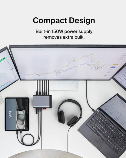 Belkin USB-C Hub 11 in 1 Pro GaN 150W Triple 4K HDMI Windows, Laptops
